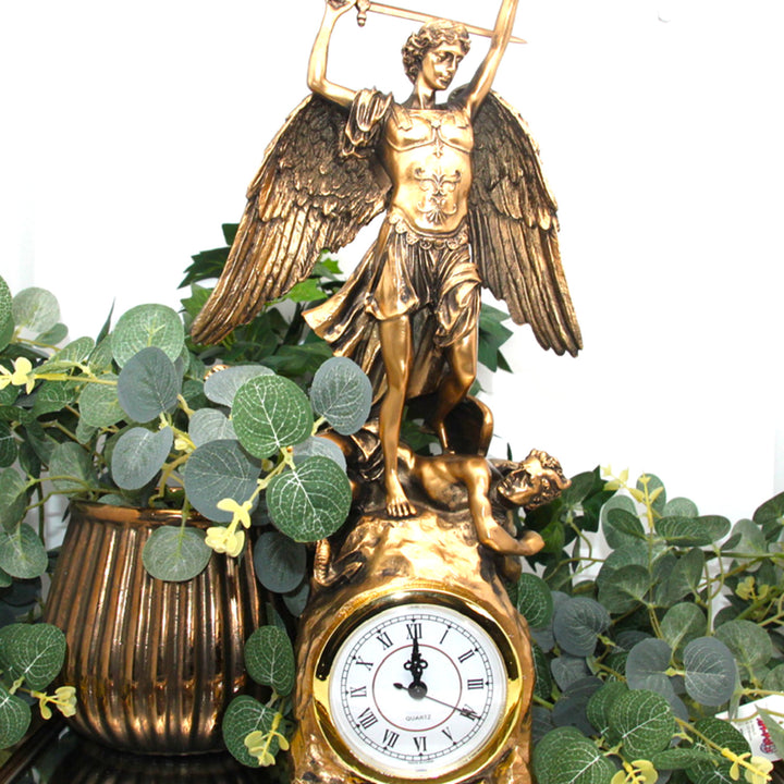 Erzengel-Michael-Figur, Uhr, religiöse Bronzeskulptur, Königin Isabel