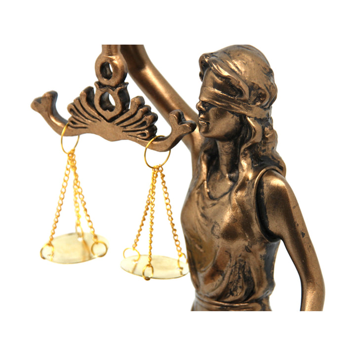 Themis-Figuren mit Waage und Schwert, Buchauflagen, Königin Isabel, 2 Stück