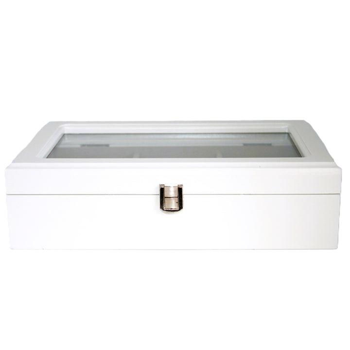 Schmuckkästchen, Holz, weiß, Organizer, Fächer, Glasdeckel, Queen Isabel