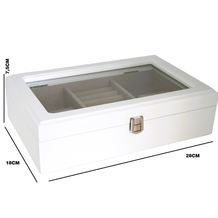 Schmuckkästchen, Holz, weiß, Organizer, Fächer, Glasdeckel, Queen Isabel