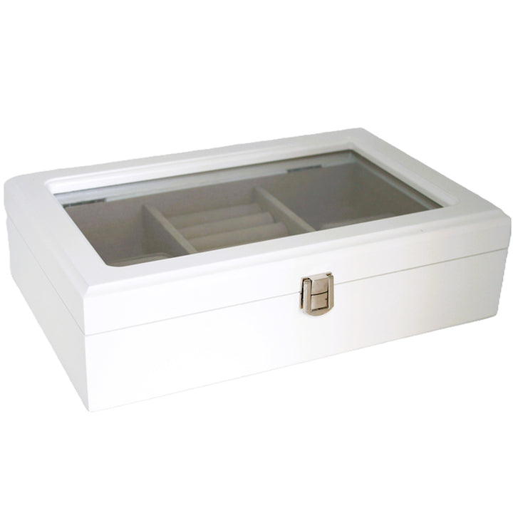 Schmuckkästchen, Holz, weiß, Organizer, Fächer, Glasdeckel, Queen Isabel