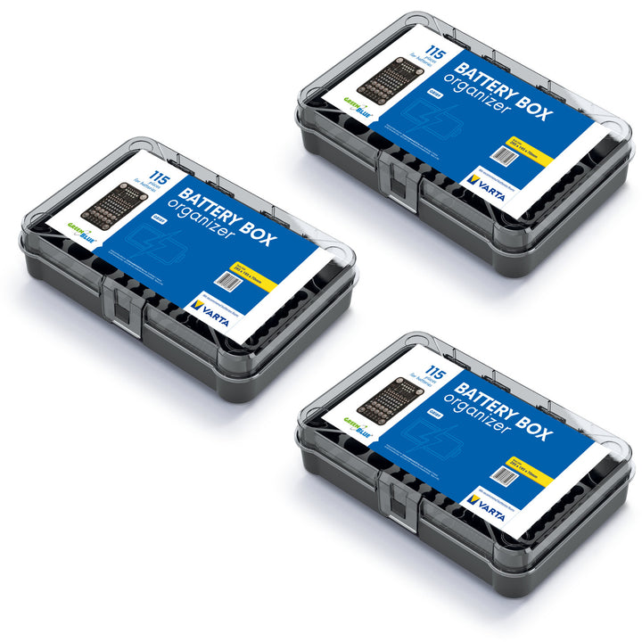 GreenBlue Batterie-Organizer, klarer Deckel, 115 Plätze, Varta Box GB189, 3 Stück