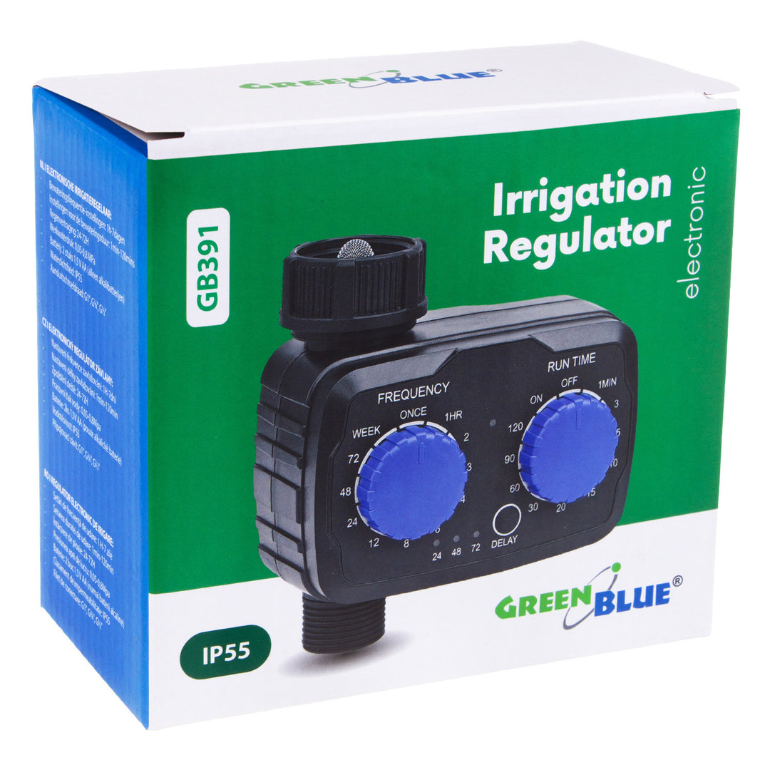 GreenBlue elektronisches Bewässerungssteuergerät, Programmierer, Stromversorgung 2x 1,5V AA, GB391 + 2x Varta Industrial Alkaline AA Batterien