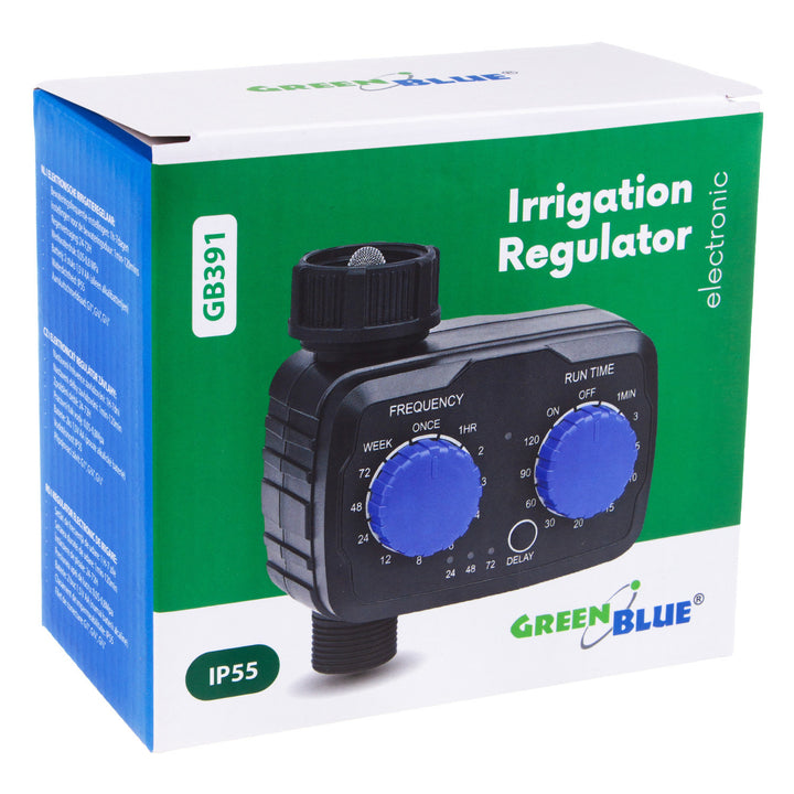 GreenBlue elektronisches Bewässerungssteuergerät, Programmierer, Stromversorgung 2x 1,5V AA, GB391 + 2x Varta Industrial Alkaline AA Batterien
