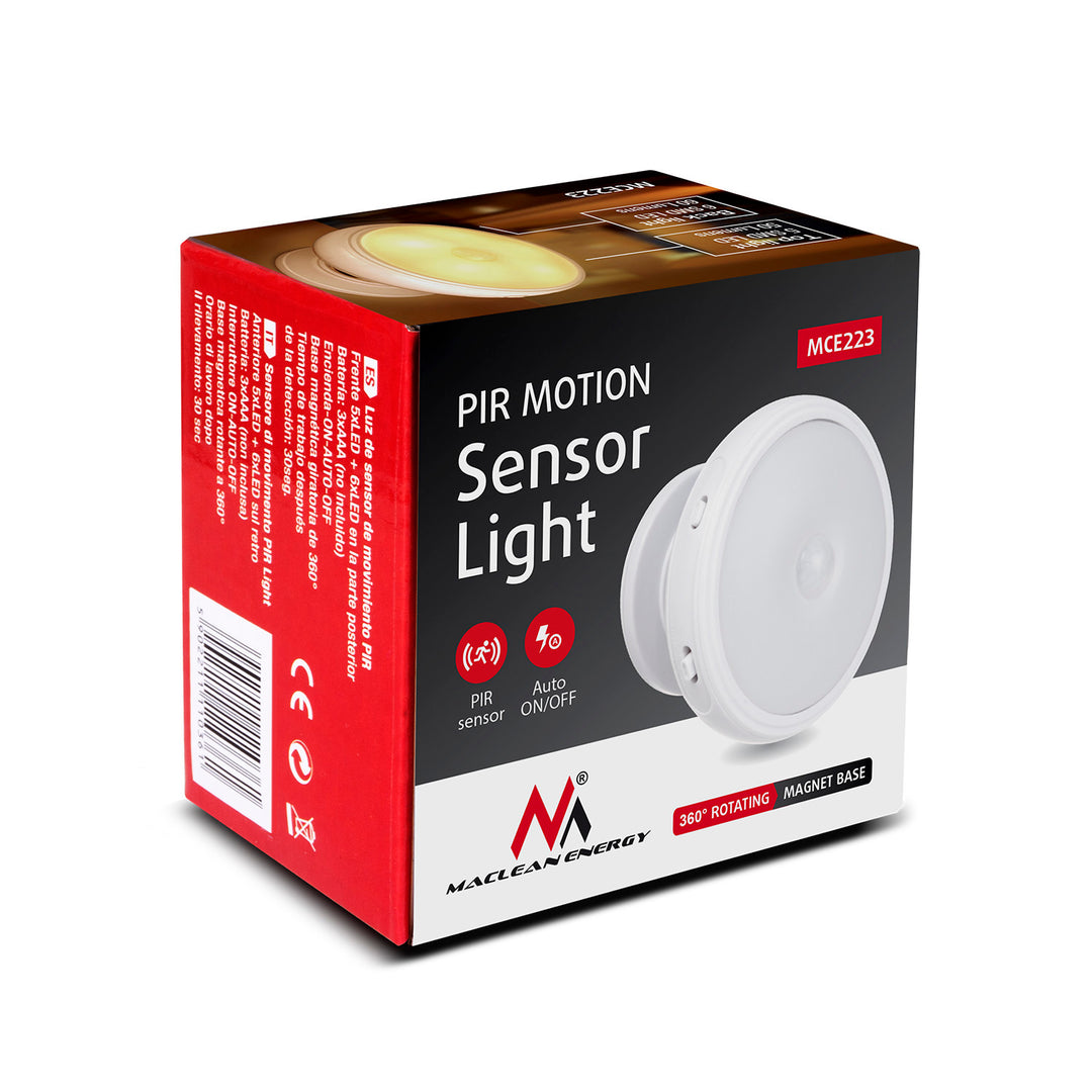 LED-Lampe mit Maclean-Bewegungssensor, Magnet, Hintergrundbeleuchtung, Lichtmodi: Dauerlicht, PIR-Sensor, 3xAA, MCE223 + 3 x Varta Industrial Batterien