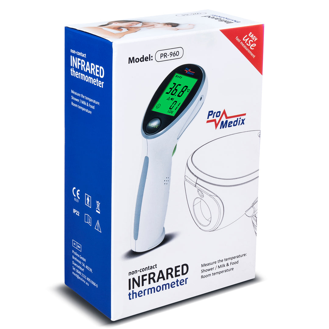 Promedix PR-960 berührungsloses medizinisches Infrarot-Thermometer + 2x AAA Varta Industrial Batterien
