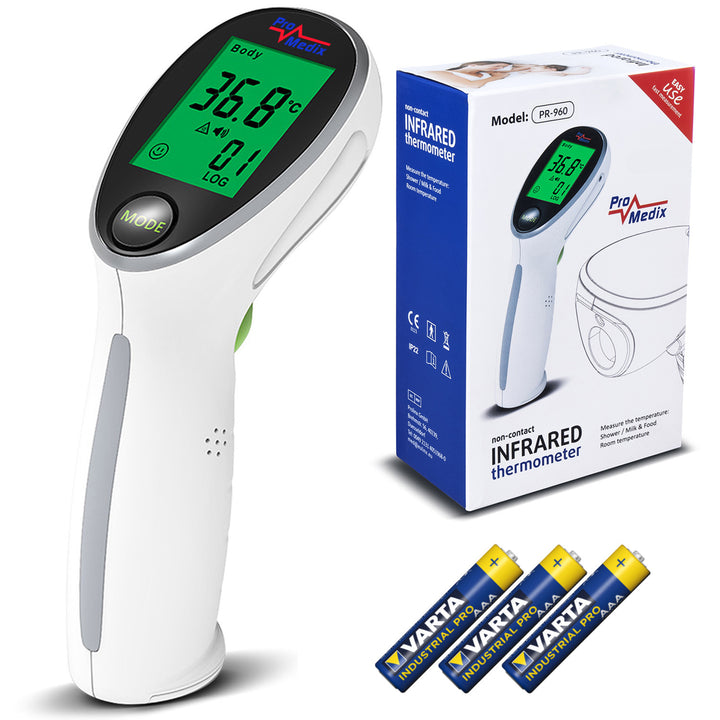 Promedix PR-960 berührungsloses medizinisches Infrarot-Thermometer + 2x AAA Varta Industrial Batterien