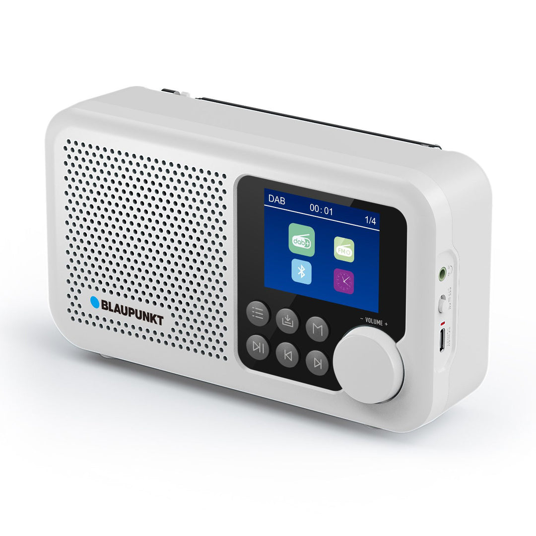 Blaupunkt Portable Radio, DAB+ Digitalradio und UKW-Tuner, Bluetooth, Kopfhörerausgang, 2,4 Zoll Farbdisplay, Uhr- und Weckfunktion, batteriebetrieben und aufladbar über USB-C, DR8WH