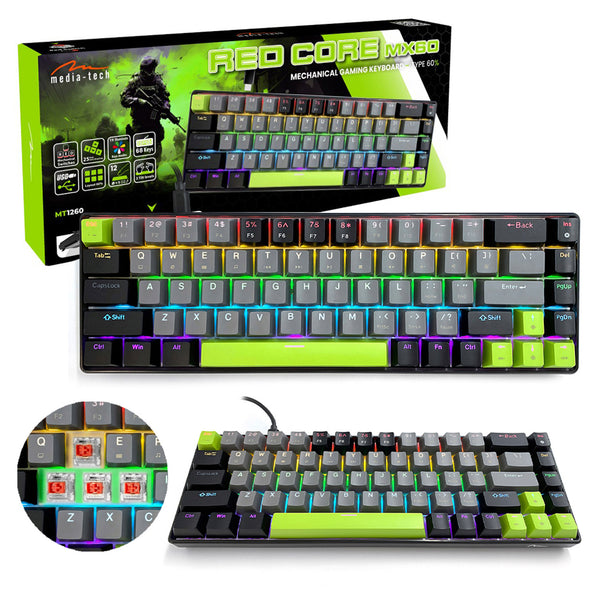 Mechanische Tastatur 60% RED CORE MX60 MT1260, Tastenbeleuchtung, Mediatech