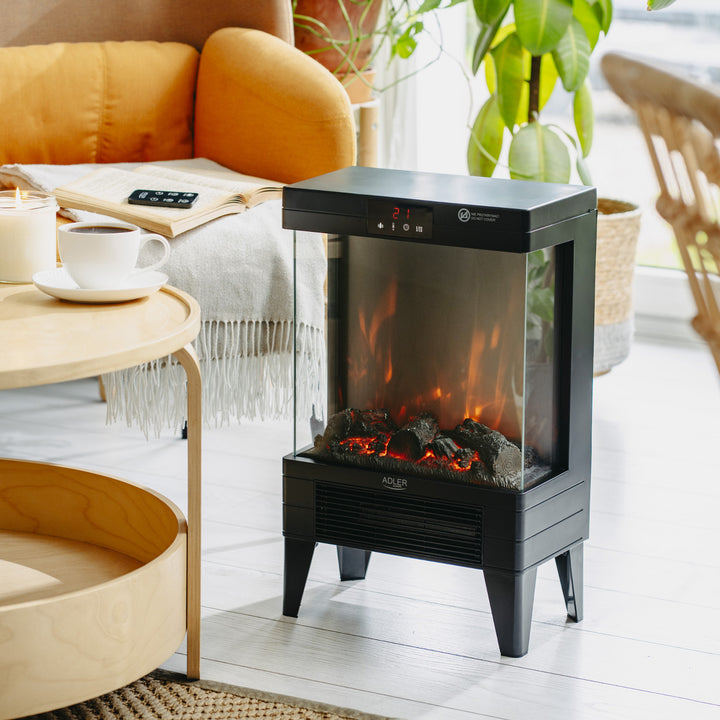 LED-Elektrokamin mit Fernbedienung, 2 Heizleistungen 1000W/2000W, Thermostat, Adler AD 7755