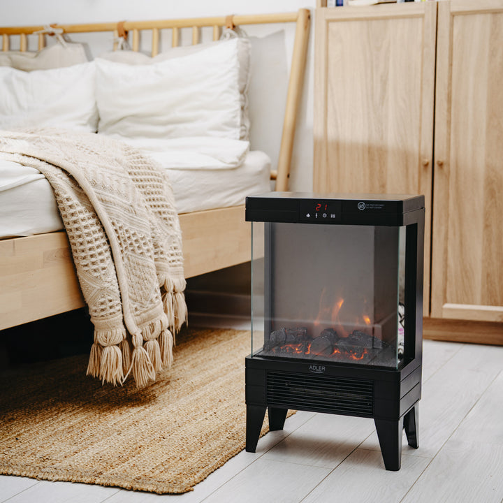 LED-Elektrokamin mit Fernbedienung, 2 Heizleistungen 1000W/2000W, Thermostat, Adler AD 7755