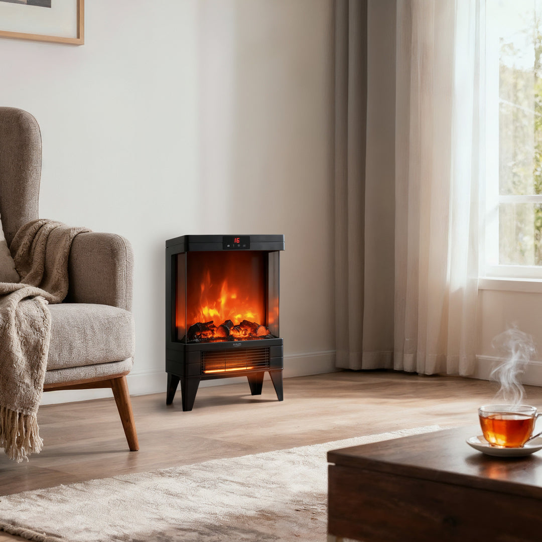 LED-Elektrokamin mit Fernbedienung, 2 Heizleistungen 1000W/2000W, Thermostat, Adler AD 7755