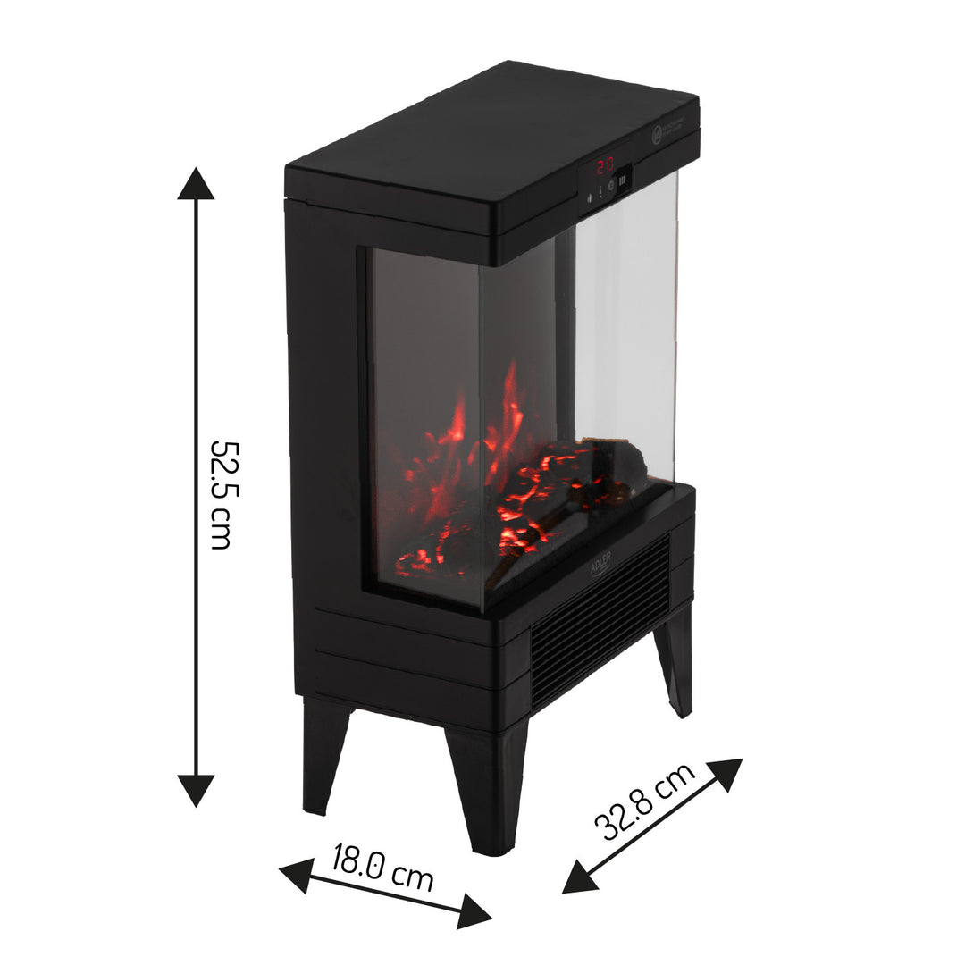 LED-Elektrokamin mit Fernbedienung, 2 Heizleistungen 1000W/2000W, Thermostat, Adler AD 7755