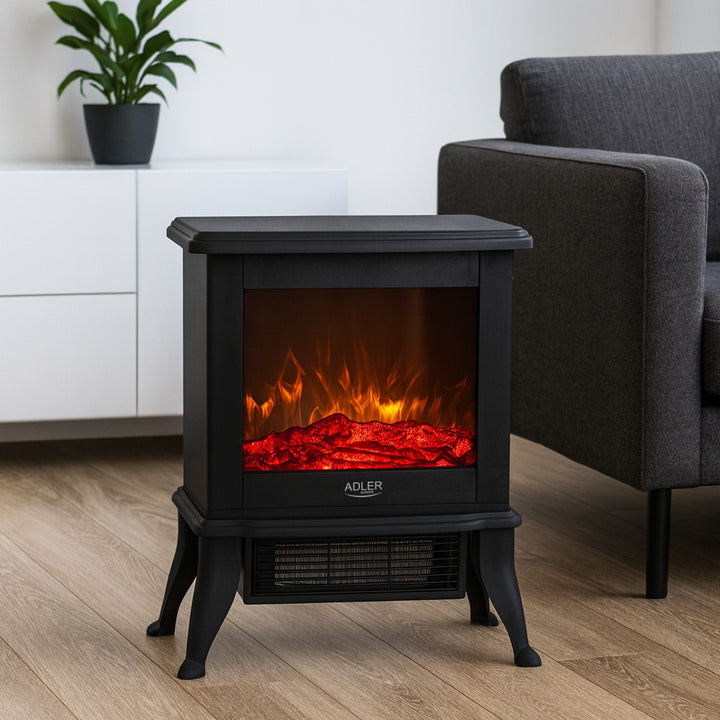 Adler Elektrokamin, 2 Heizstufen, max. Leistung 1800W, Thermostat, 3D-Flammeneffekt, AD 7754