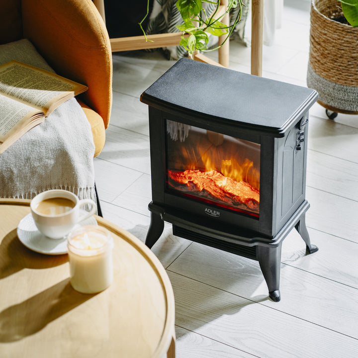 Adler Elektrokamin, 2 Heizstufen, max. Leistung 1800W, Thermostat, 3D-Flammeneffekt, AD 7754