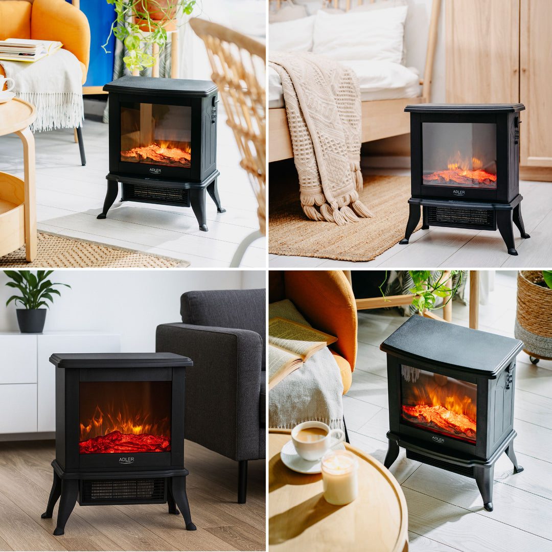 Adler Elektrokamin, 2 Heizstufen, max. Leistung 1800W, Thermostat, 3D-Flammeneffekt, AD 7754