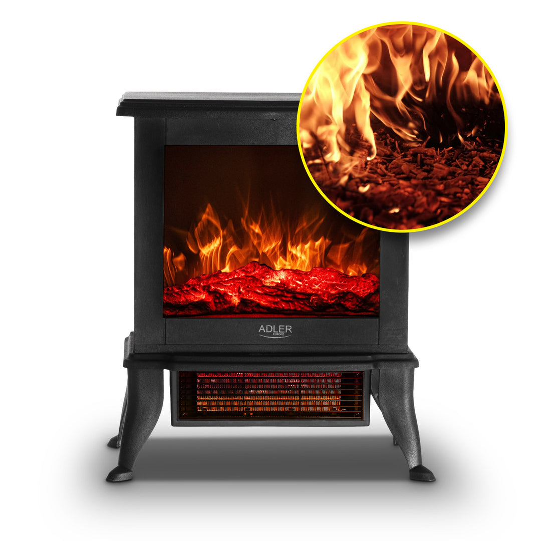 Adler Elektrokamin, 2 Heizstufen, max. Leistung 1800W, Thermostat, 3D-Flammeneffekt, AD 7754