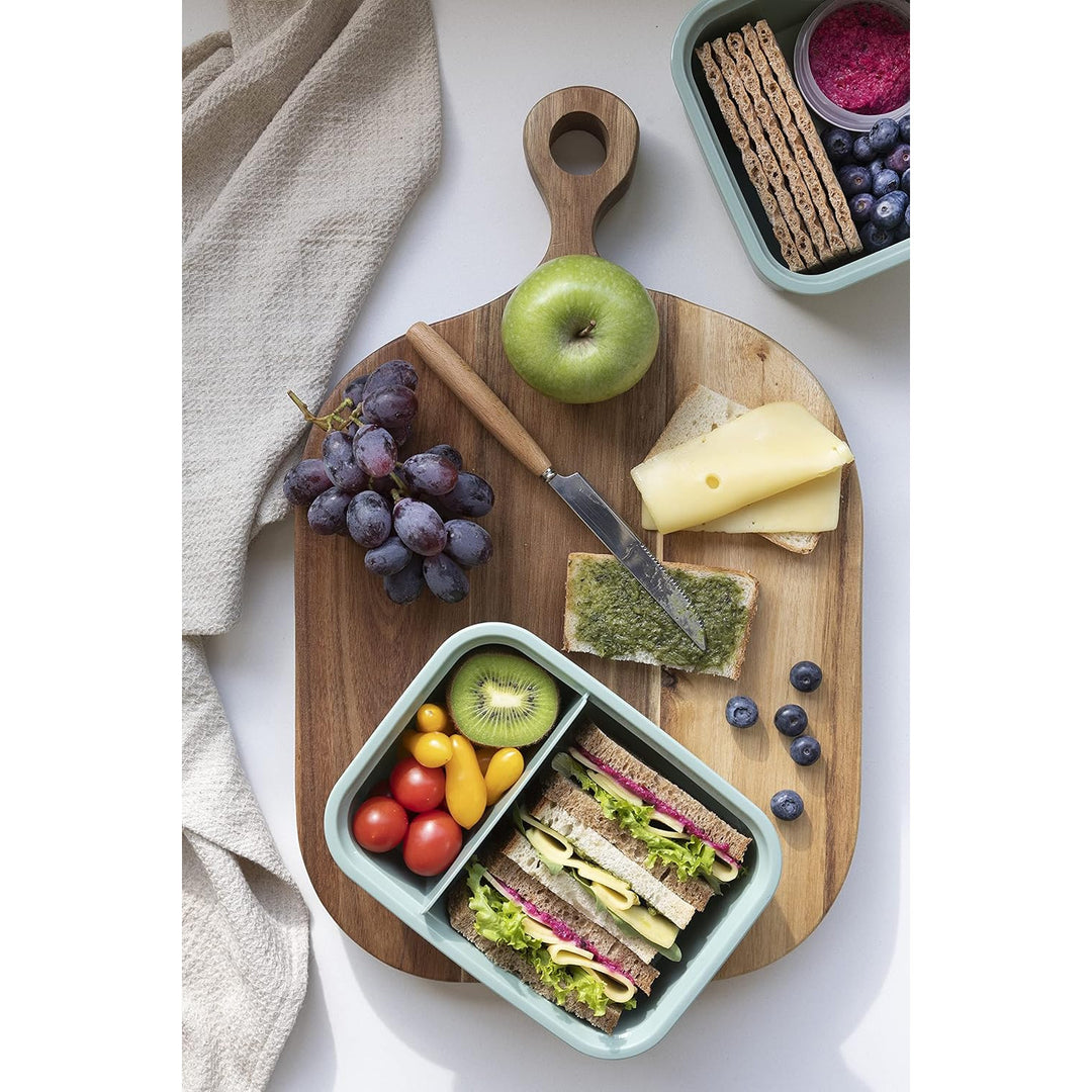 Dual Curver Lebensmittelbehälter, auslaufsicherer Deckel, Ventil im Deckel, 100% recycelt, mikrowellengeeignet, zwei Fächer 0,6L + 0,3L, 250000