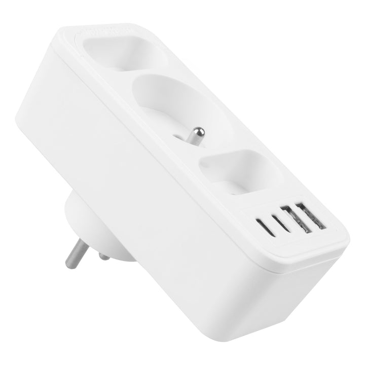 Stromanschluss x3 + 4xUSB Maclean, 3-Steckdosen-Verteiler, 2xUSB A, 2xUSB C PD 20W, 1x16A + 2x6A, MCE248 F/W, 2 Stück