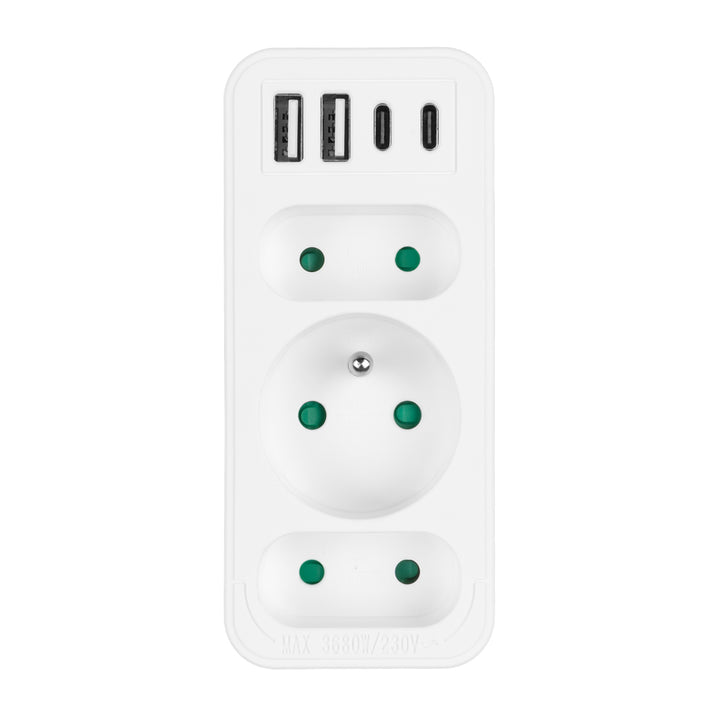 Stromanschluss x3 + 4xUSB Maclean, 3-Steckdosen-Verteiler, 2xUSB A, 2xUSB C PD 20W, 1x16A + 2x6A, MCE248 F/W, 2 Stück