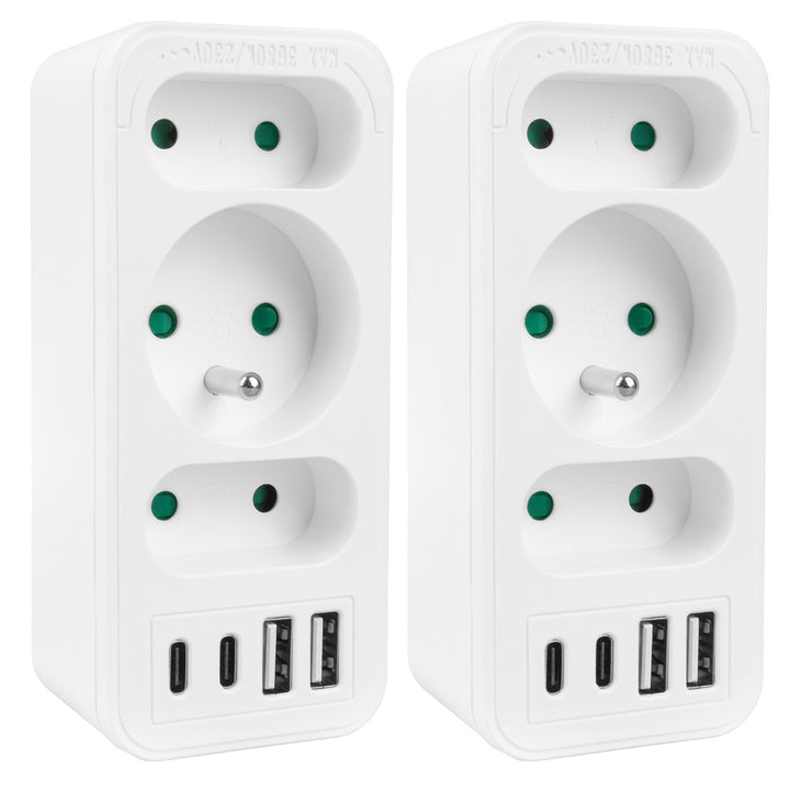 Stromanschluss x3 + 4xUSB Maclean, 3-Steckdosen-Verteiler, 2xUSB A, 2xUSB C PD 20W, 1x16A + 2x6A, MCE248 F/W, 2 Stück
