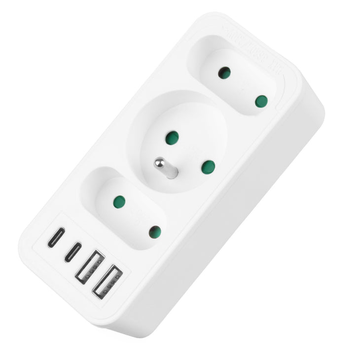 Stromanschluss x3 + 4xUSB Maclean, 3-Steckdosen-Verteiler, 2xUSB A, 2xUSB C PD 20W, 1x16A + 2x6A, MCE248 F/W, 3 Stück