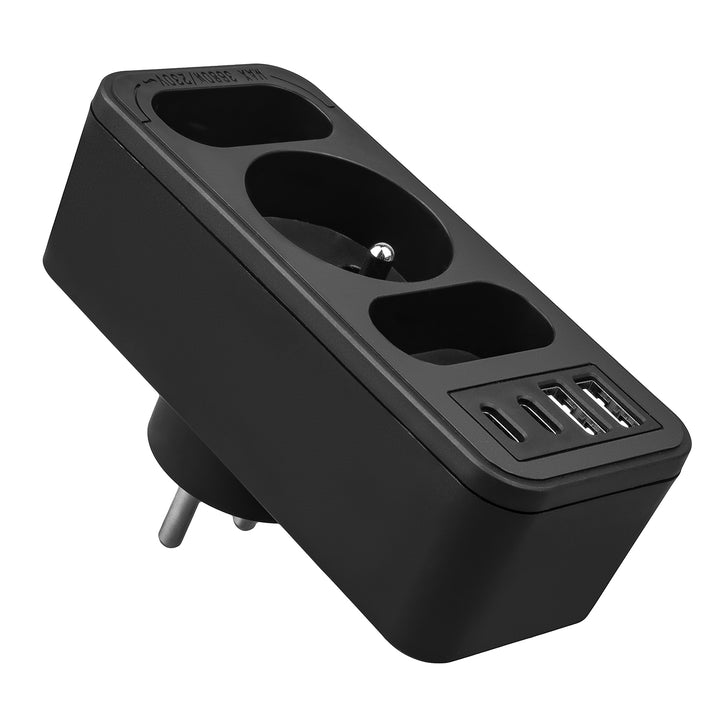 Stromanschluss x3 + 4xUSB Maclean, 3-Steckdosen-Verteiler, 2xUSB A, 2xUSB C PD 20W, 1x16A + 2x6A, MCE248 F/B, 2 Stück