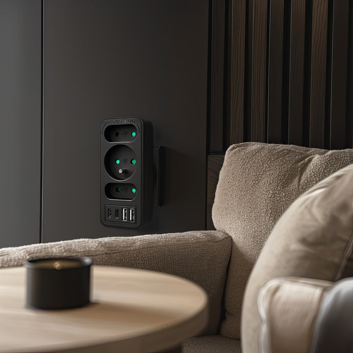 Stromanschluss x3 + 4xUSB Maclean, 3-Steckdosen-Verteiler, 2xUSB A, 2xUSB C PD 20W, 1x16A + 2x6A, MCE248 F/B, 3 Stück