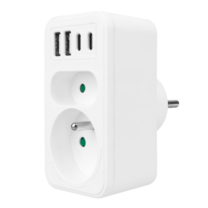 Maclean Stromsteckdose x2 + 4xUSB, Verteiler mit 2 Steckdosen, 2xUSB A, 2xUSB C PD 20W, 1x16A + 1x6A, MCE249 F/W, 3 Stück