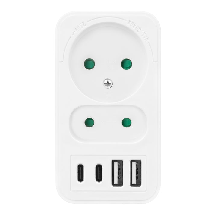 Maclean Stromsteckdose x2 + 4xUSB, Verteiler mit 2 Steckdosen, 2xUSB A, 2xUSB C PD 20W, 1x16A + 1x6A, MCE249 F/W, 3 Stück