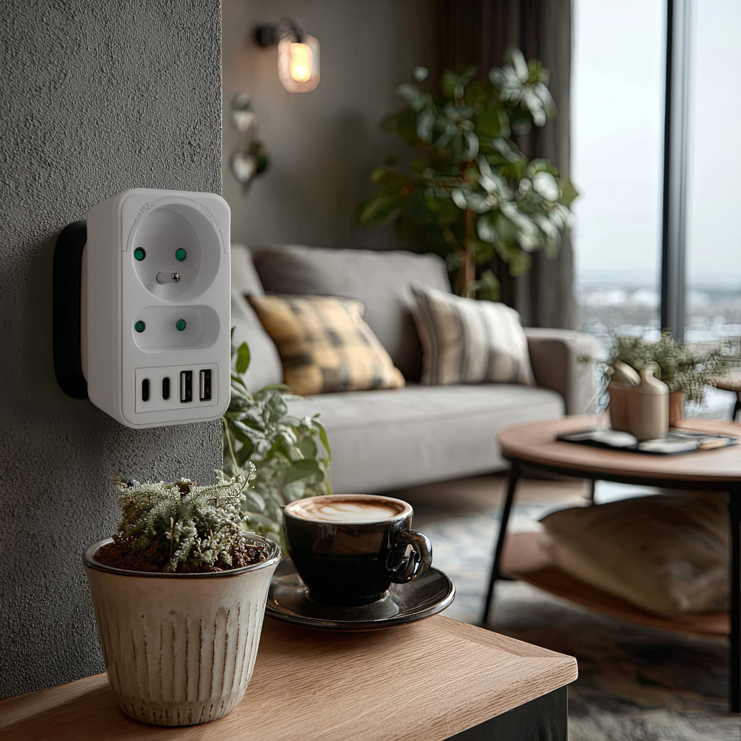 Maclean Stromsteckdose x2 + 4xUSB, Verteiler mit 2 Steckdosen, 2xUSB A, 2xUSB C PD 20W, 1x16A + 1x6A, MCE249 F/W, 3 Stück