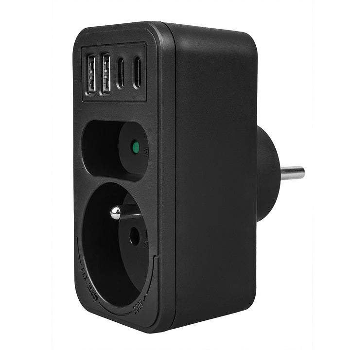 Maclean Stromsteckdose x2 + 4xUSB, Splitter mit 2 Steckdosen, 2xUSB A, 2xUSB C PD 20W, 1x16A + 1x6A, MCE249 F/B, 2 Stück