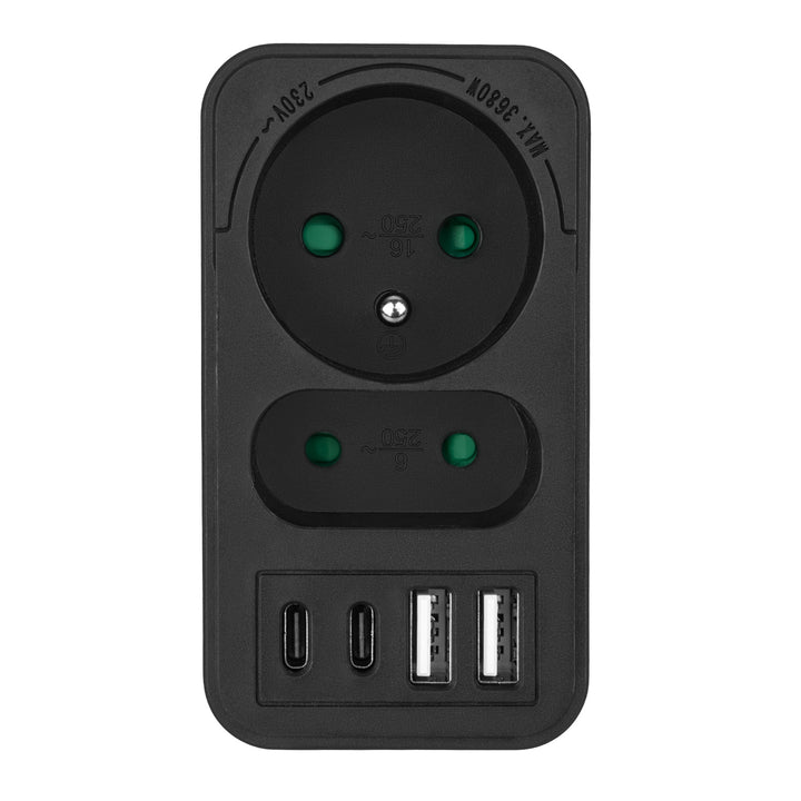 Maclean Stromsteckdose x2 + 4xUSB, Splitter mit 2 Steckdosen, 2xUSB A, 2xUSB C PD 20W, 1x16A + 1x6A, MCE249 F/B, 3 Stück