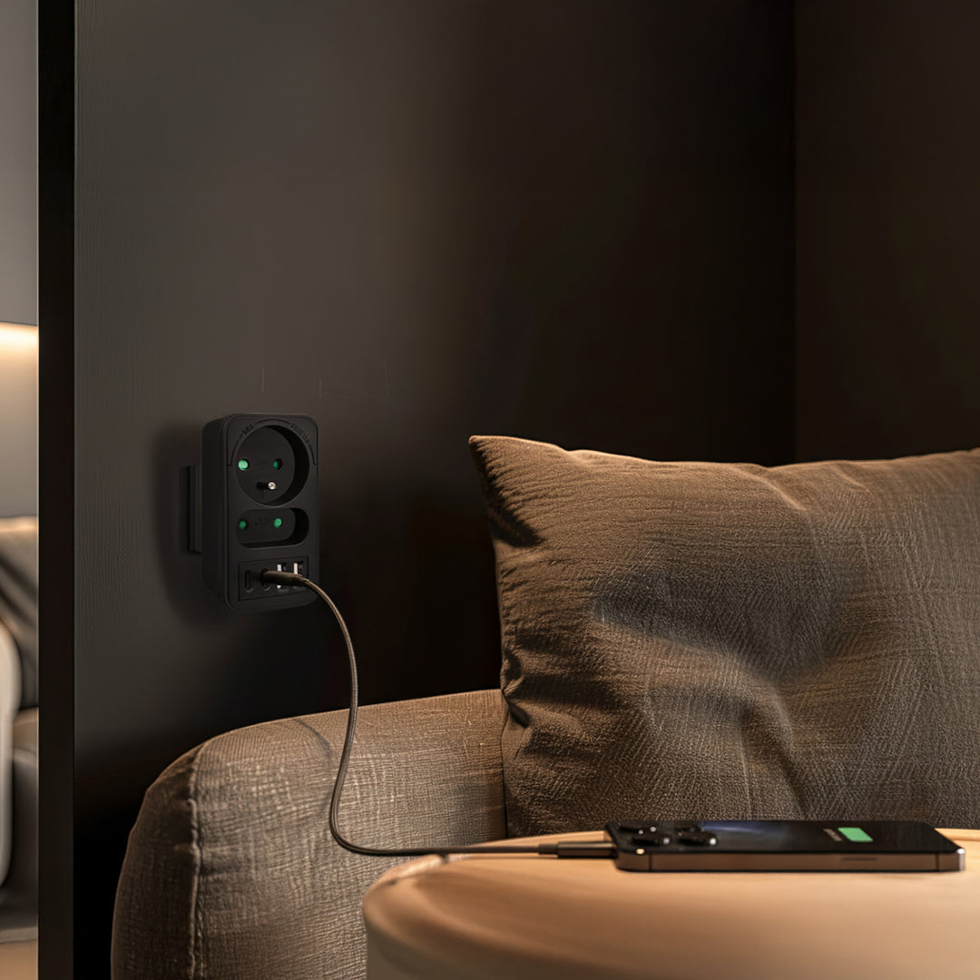 Maclean Stromsteckdose x2 + 4xUSB, Splitter mit 2 Steckdosen, 2xUSB A, 2xUSB C PD 20W, 1x16A + 1x6A, MCE249 F/B, 3 Stück