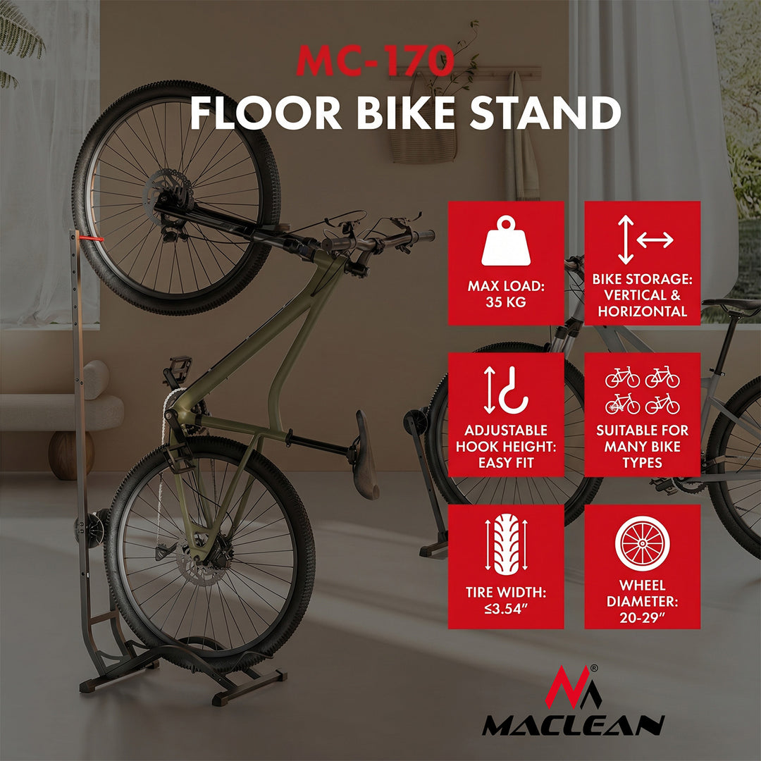 Maclean Fahrradständer, freistehend, horizontal/vertikal, zur Aufbewahrung, Stahl, max. Belastbarkeit 35 kg, MC-170