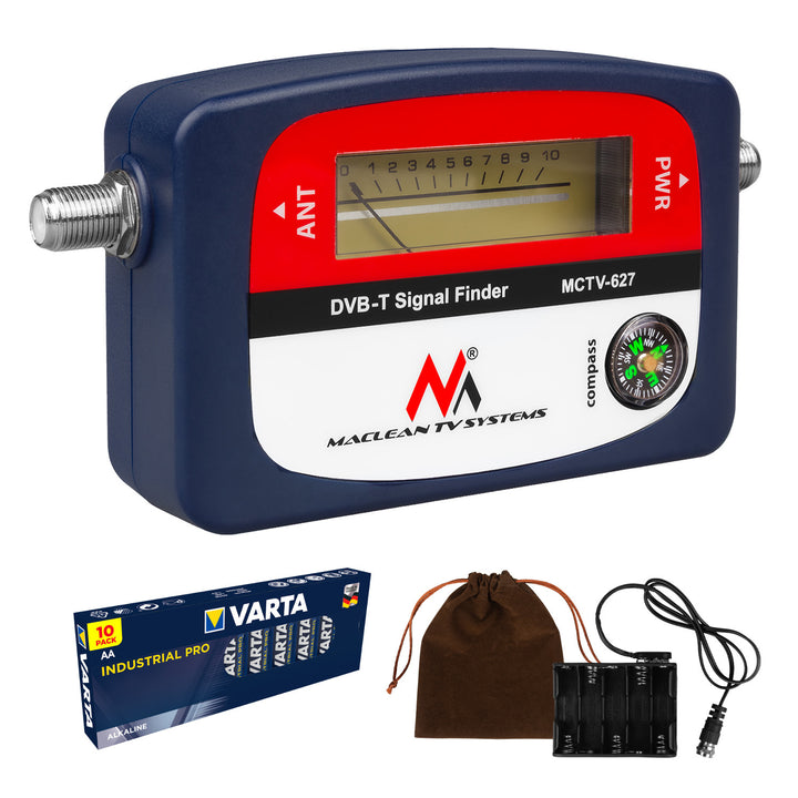 Maclean DVB-T TV-Messgerät, Koffer, Kabel 25 cm F-F, MCTV-627 + 10x AA Varta Industrial Batterien