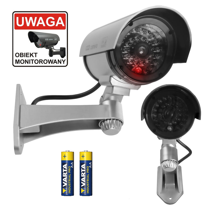 Kamera-Attrappe mit blinkender LED IR1100 S IR extern + 2x Varta Industrial AA Batterien