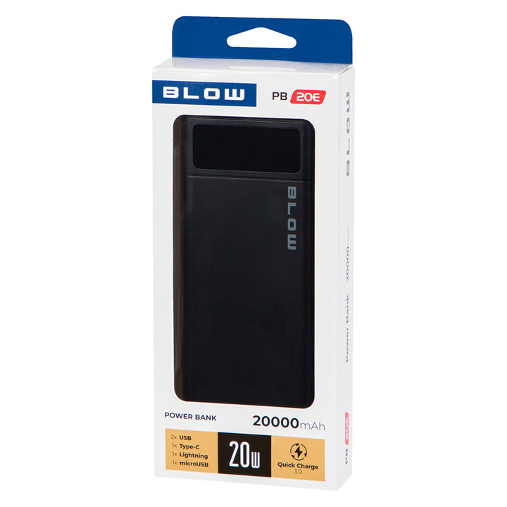 Powerbank 20.000 mAh PB20E QC+PD 20 W + Lightning, schwarz, Blow
