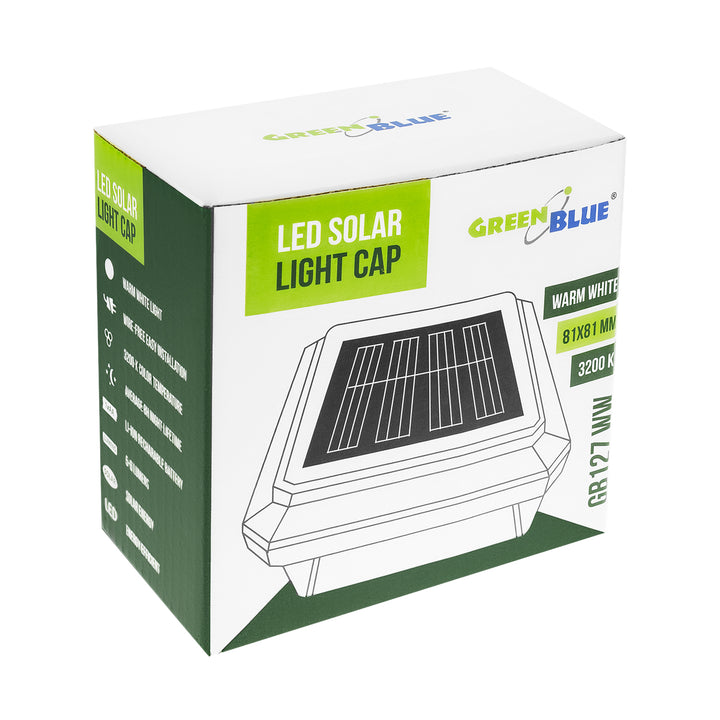 GreenBlue LED-Solarlampe für Pfosten, 80 x 80 mm, Briefumschlag-Abdeckung, 3200 K, GB127 WW