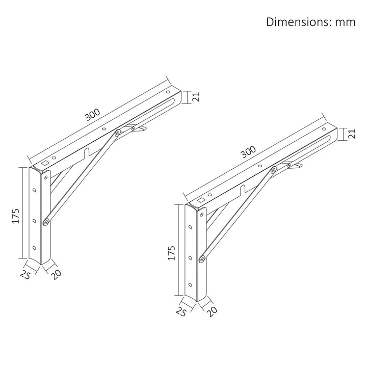 Klapphalterung für Wandregal Maclean, min. 250 mm, max. 500 mm, max. 50 kg, 2 Stück, MC-194