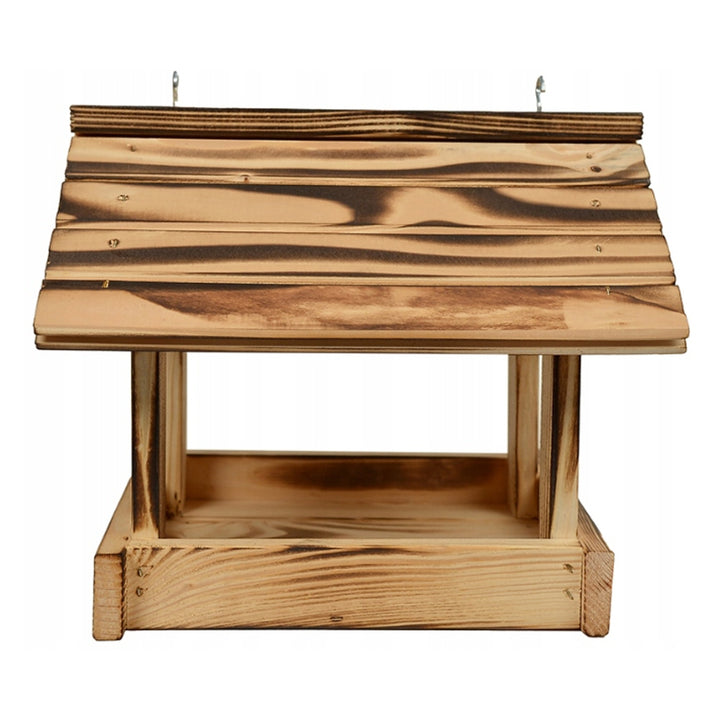 Woodok Vogelfutterhaus, Fichtenholz, gebrannt, starke Haken + Vogelfutter 1kg