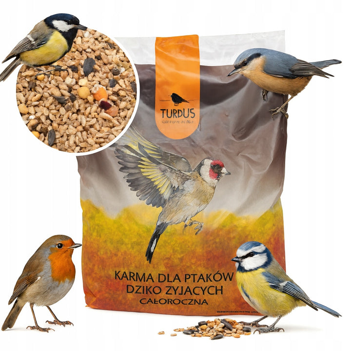 Woodok Vogelfutterhaus, Fichtenholz, gebrannt, starke Haken + Vogelfutter 1kg