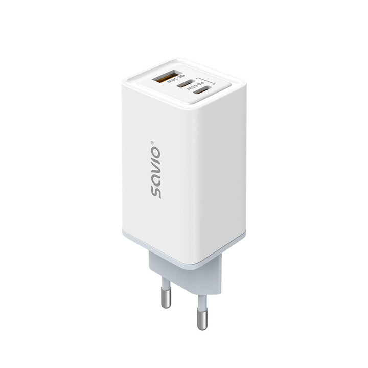Savio Netzladegerät, 1x USB-A, 2x USB-C, GaN, 65W, weiß, SAVLA-07