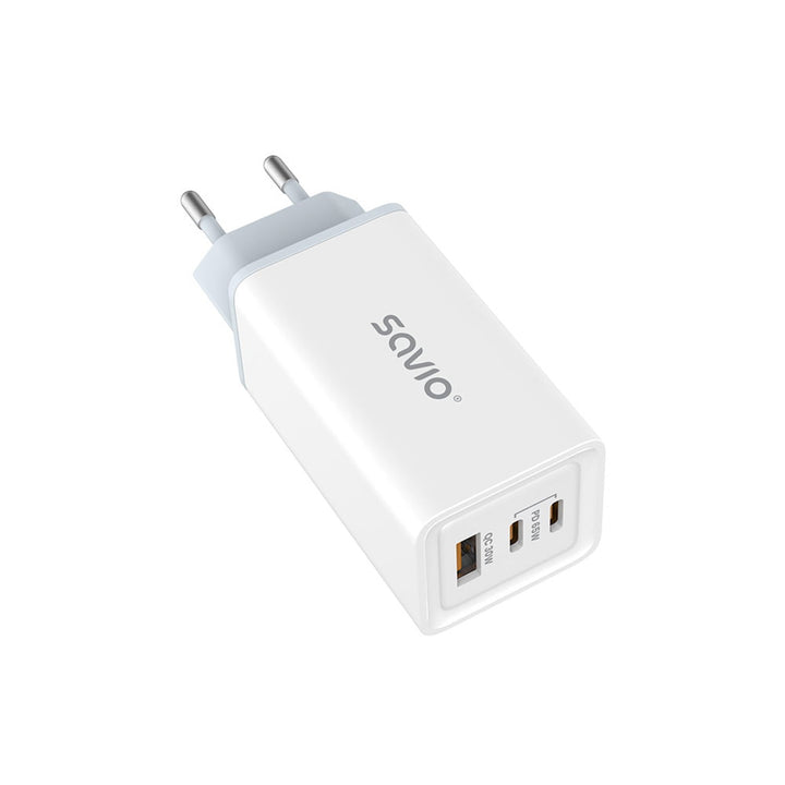 Savio Netzladegerät, 1x USB-A, 2x USB-C, GaN, 65W, weiß, SAVLA-07