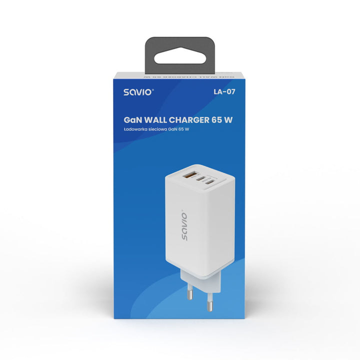 Savio Netzladegerät, 1x USB-A, 2x USB-C, GaN, 65W, weiß, SAVLA-07