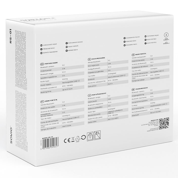 Savio tragbares FM-Radio, batteriebetrieben, Bluetooth, AUX, SAVRS-01