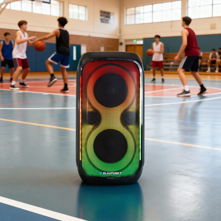 Blaupunkt Party Box Speaker, LED-Beleuchtung, Bluetooth, USB und AUX, FM-Radio, Karaoke-Funktion, Fernbedienung, Batterielaufzeit bis zu 18h, PB60X