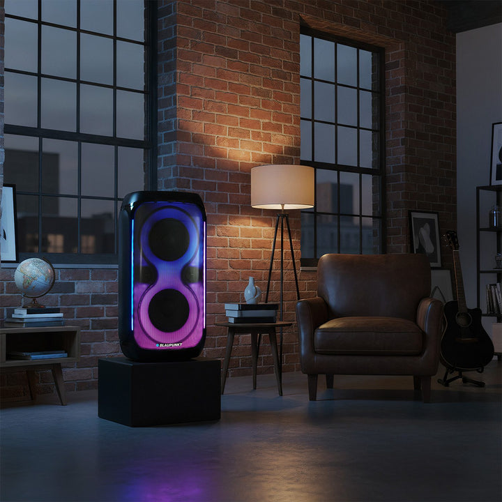 Blaupunkt Party Box Speaker, LED-Beleuchtung, Bluetooth, USB und AUX, FM-Radio, Karaoke-Funktion, Fernbedienung, Batterielaufzeit bis zu 18h, PB60X
