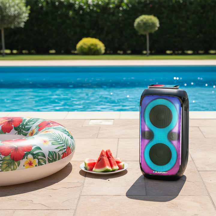 Blaupunkt Party Box Speaker, LED-Beleuchtung, Bluetooth, USB und AUX, FM-Radio, Karaoke-Funktion, Fernbedienung, Batterielaufzeit bis zu 18h, PB60X