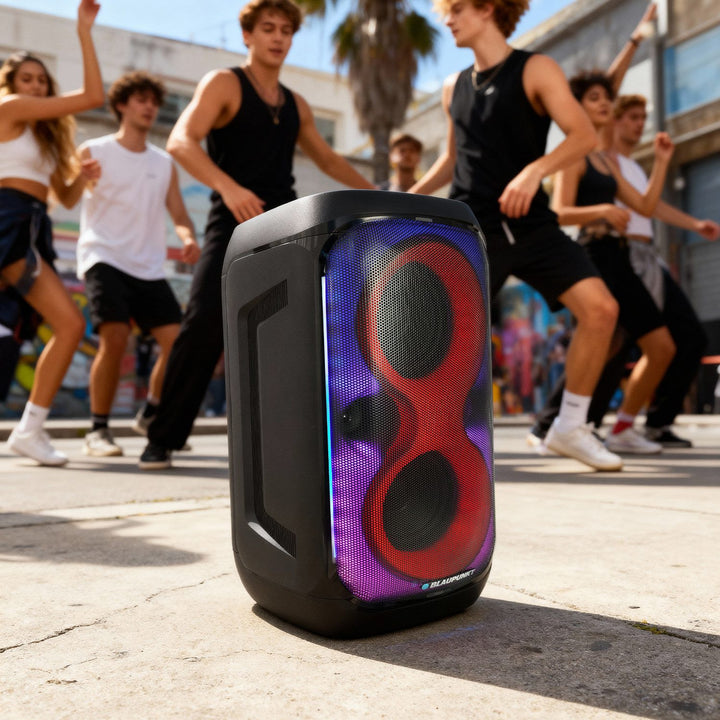 Blaupunkt Party Box Speaker, LED-Beleuchtung, Bluetooth, USB und AUX, FM-Radio, Karaoke-Funktion, Fernbedienung, Batterielaufzeit bis zu 18h, PB60X